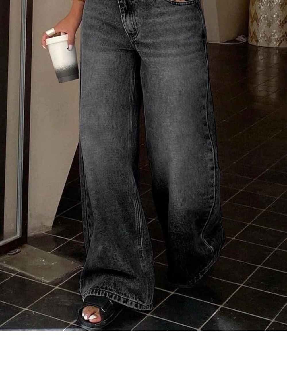 High waisted wide leg black washed jeans